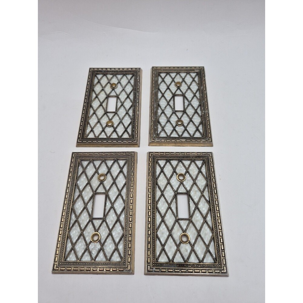 4 VTG 1976 American Tack & Howe Brass Switch Covers Faux Pearl 1 Double 3 Single